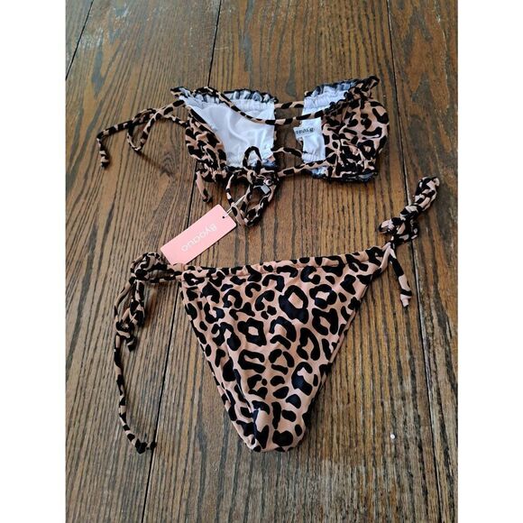 New Small Byoauo 2pc Sexy String Cheetah Leopard Animal Print Bikini Swimsuit - Picture 4 of 4